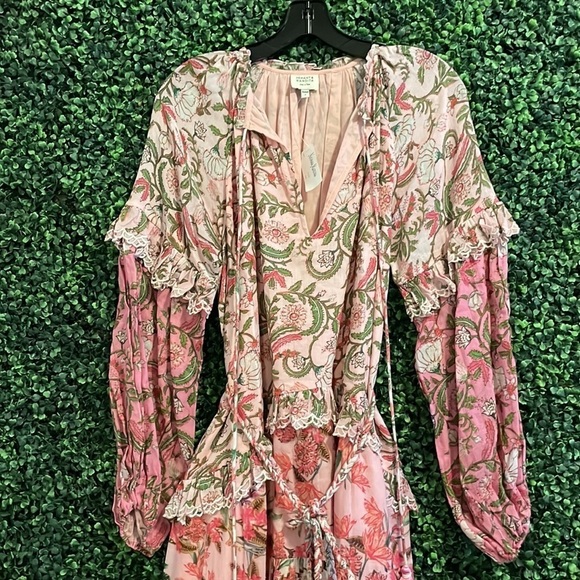 NWT HEMANT & NANDITA Midi Tiered Floral Dress with Braided Belt - Picture 5 of 11